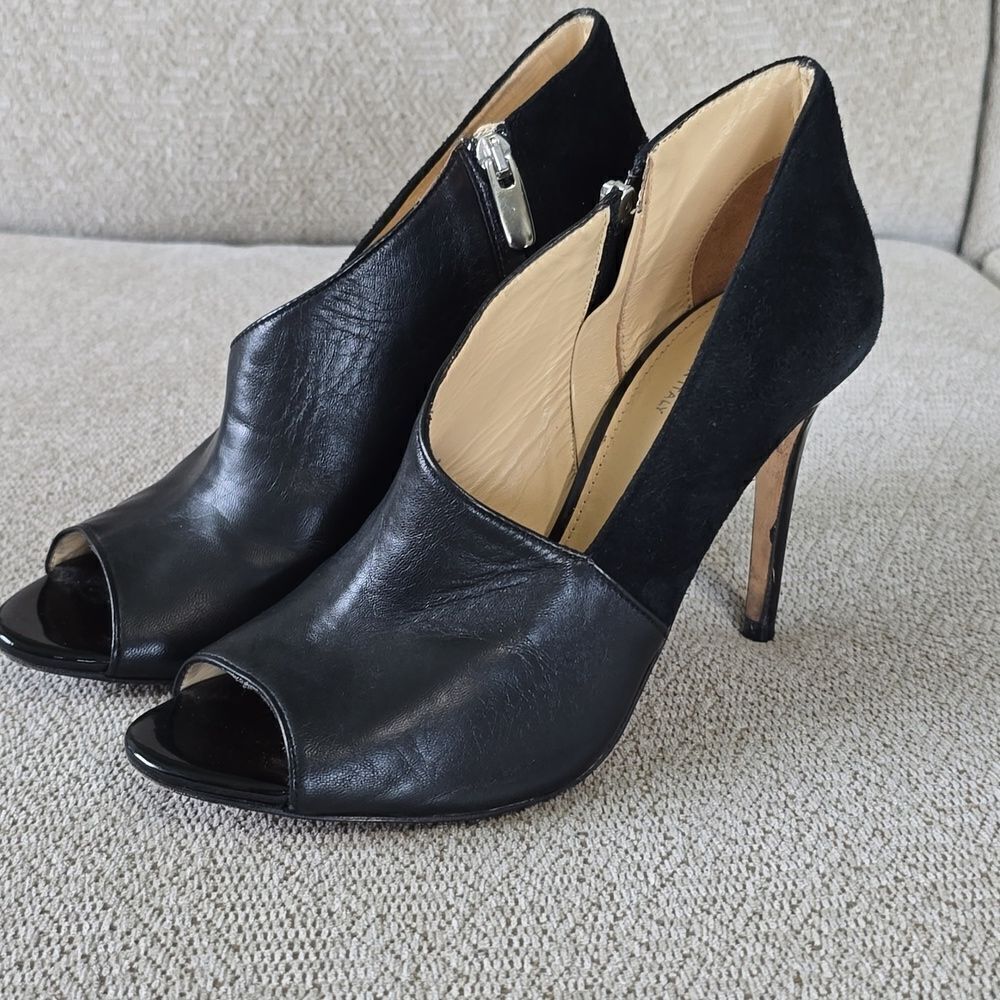 Milana Black Leather Peep Toe Made In Italy Heels - Size 39
